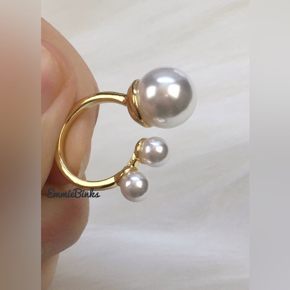 💥3for$28 New 3 Pearl Open Cuff Ring ~ Asymmetrical Triple Pearl Ring ~Designer - Picture 4 of 12